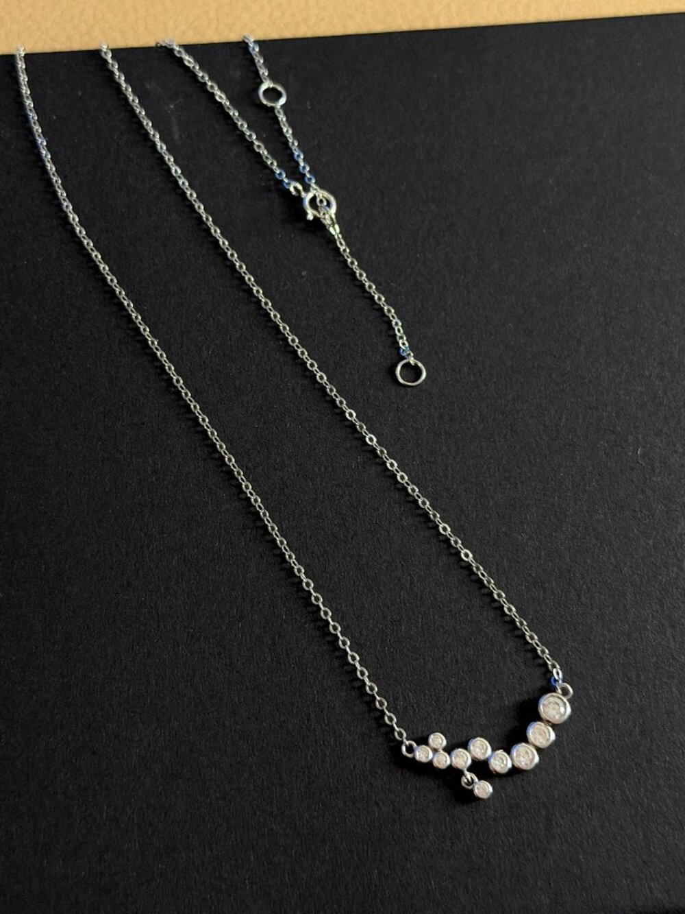 Dainty Silver Pendant Necklace w/ Graduated Bezel-Set Crystal Cluster